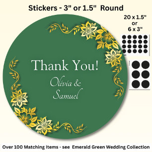 Dank je! met Namen, Smaragdgroen & Goud Ronde Sticker