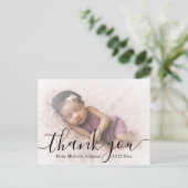 dank je , modern script , foto van pasgeboren baby briefkaart (Staand voorkant)
