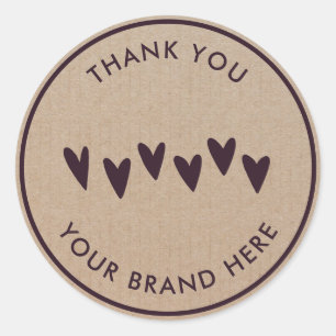 Dank je Modern Simple Heart Rustic Kraft Classic Ronde Sticker