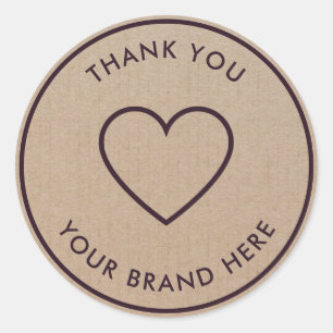 Dank je Modern Simple Heart Rustic Kraft Classic Ronde Sticker