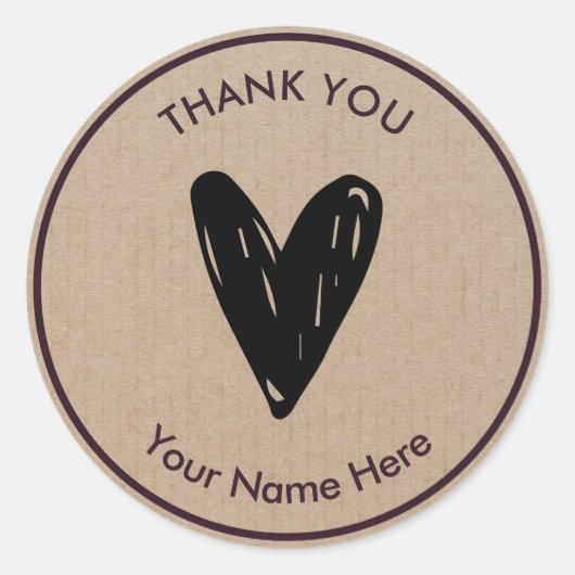 Dank je Modern Simple Heart Rustic Kraft Ronde Sticker (Voorkant)