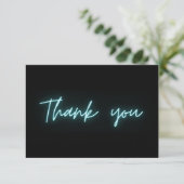 Dank Je Modern Zwarte Turkoois Neon Schrift Bedankkaart (Staand voorkant)