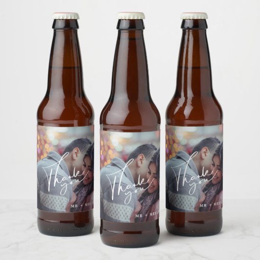 Dank je Moderne foto bruiloft Bier Etiket (Flessen)