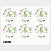 Dank je moderne roze tulp ronde sticker (Vel)