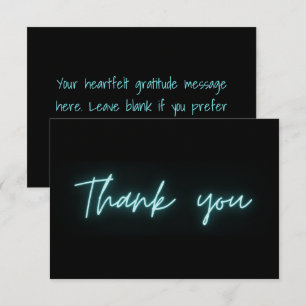Dank Je Moderne Zwarte Turquoise Neon Schrift Bedankkaart
