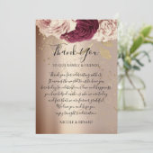 Dank JE Monogram Roze Bloemen Marsala Rose Goud Kaart (Staand voorkant)