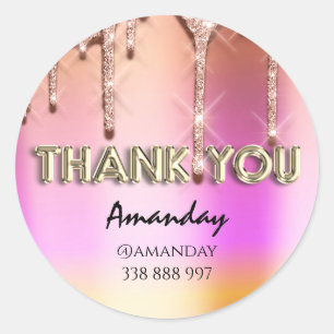 dank je Naam Drips Roze Instagra Roze Goud Drips Ronde Sticker
