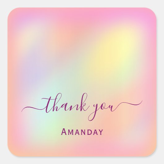 Dank je naam Holographic Sweet. 16e Vierkante Sticker (Voorkant)