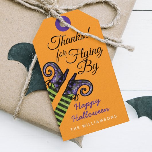 Dank je | Oranje Spooky Peeking Witch Halloween Cadeaulabel