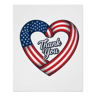Dank je Patriottisch Hart Vintage Vector Design_1 Perfect Poster