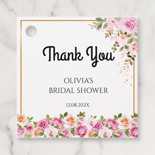 Dank je Petals and Prosecco Floral BruidsShower  Bedankjes Labels (Voorkant)