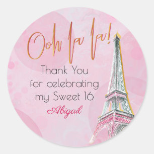 Dank je Pink Goud Paris Eiffeltoren Sweet 16 Ronde Sticker