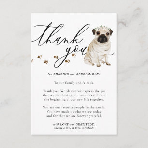 Dank je Pug puppy hond Huwelijk Informatiekaartje