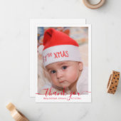 Dank je, Red Script Baby Boy Foto Notitiekaartje (Voorkant / Achterkant in situ)