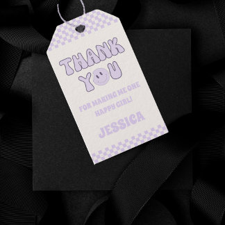 Dank je Retro Groovy 1e Verjaardag Party Favor  Cadeaulabel