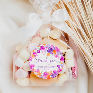 Dank je romantisch pastel paars oranje bloemmotief ronde sticker