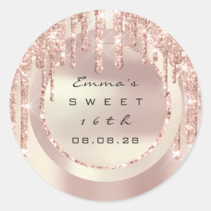 Dank Je Rose Druppels Sweet 16de Glitter 15de Ronde Sticker