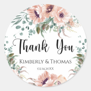 Dank je Roze Bloemen Sticker