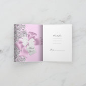 Dank je roze grijs witte kant bedankkaart (Binnen)