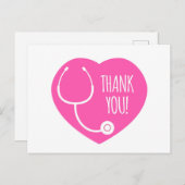 Dank je | Roze Hart Stethoscoop Briefkaart (Voorkant / Achterkant)