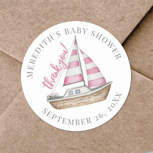 Dank je Roze Nausitische Baby Shower Ronde Sticker