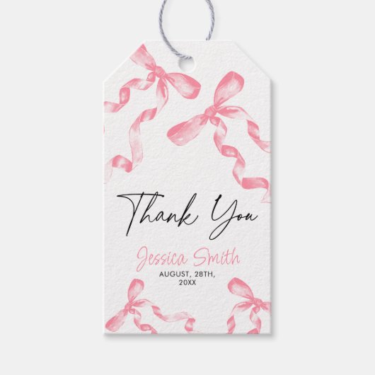 Dank je roze strik cadeaubijschrift cadeaulabel (Voorkant)