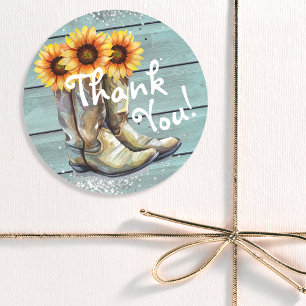 Dank Je Rustieke Country Western Zonnebloem Laarze Ronde Sticker