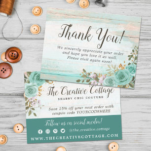 Dank je Shabby Chic Bloemig Rustieke Houten Ansich Briefkaart