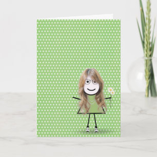 Dank je Stick Girl met Daisies Bedankkaart