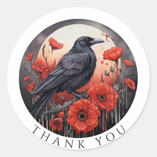 Dank je Stickers Crow Bird Flowers Sticker (Voorkant)