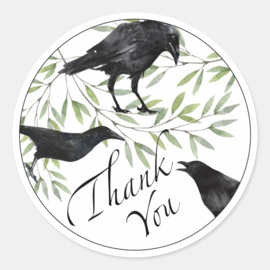 Dank je Stickers Crow Bird Flowers Sticker (Voorkant)