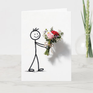 Dank Je Stickman Met Roos Boeket Kaart
