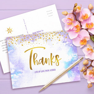 Dank Je Sweet 16 Paarse Waterverf Goud Verjaardag Briefkaart