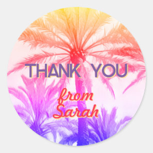 DANK JE tropische palmboom retro 80's zomer Ronde Sticker