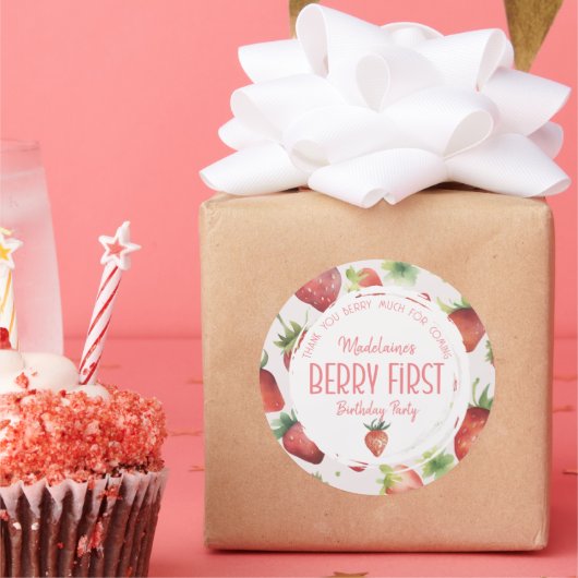 Dank je veel aardbei ronde sticker (Feest)