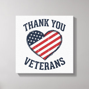 Dank Je Veteranen Patriottisch Hart Vintage T-shir Canvas Afdruk