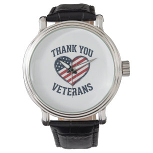 Dank Je Veteranen Patriottisch Hart Vintage T-shir Horloge