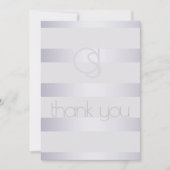 Dank je - Violet Silver Shimmer Stripe Monogram2 Bedankkaart (Voorkant)