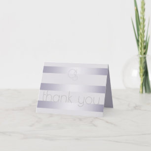 Dank je Violet Silver Shimmer Stripes Monogram Notitiekaartje