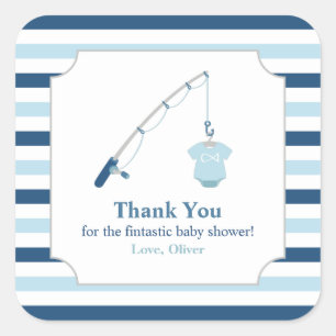 Dank je Vis Thema Baby Shower Vierkante Sticker