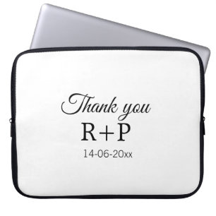 Dank je, voeg koppel naam initiele letter tekst da laptop sleeve
