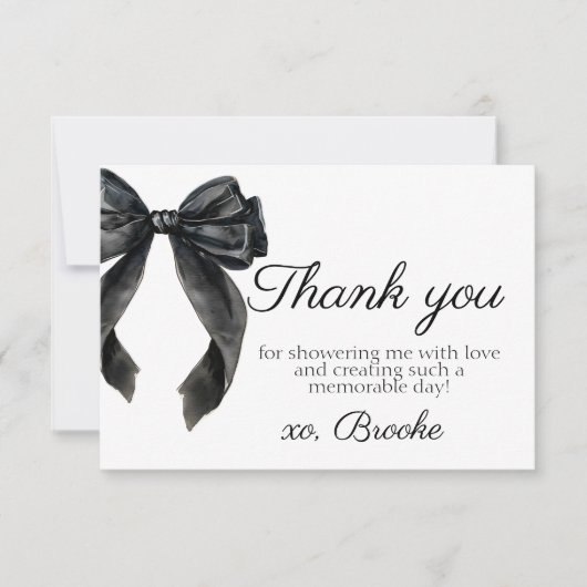 Dank je voor Black Bow French Bruidsdouche Bedankkaart (Voorkant)
