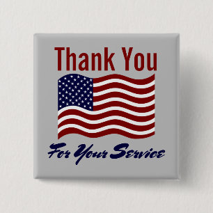 Dank je voor de Amerikaanse vlag van de dienst Vierkante Button 5,1 Cm