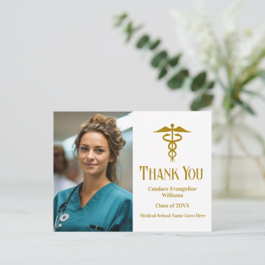 Dank je voor de gouden medische school afstudeerfo briefkaart (Staand voorkant)