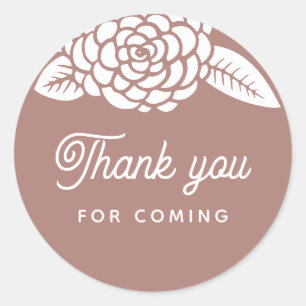 Dank je voor je komst. Mauve bloemen baby shower Ronde Sticker
