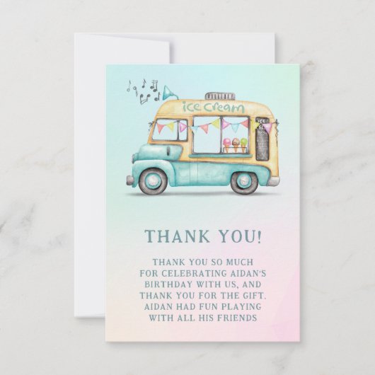 Dank je voor verjaardagsfeestje met ijsauto in de bedankkaart (Voorkant)