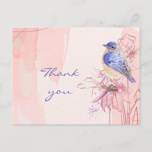 Dank je Watercolor Bluebird Vogelentuin Briefkaart (Voorkant)