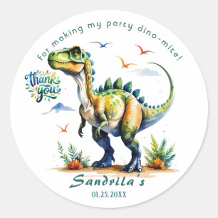 Dank je Watercolor Dinosaur Ronde Sticker
