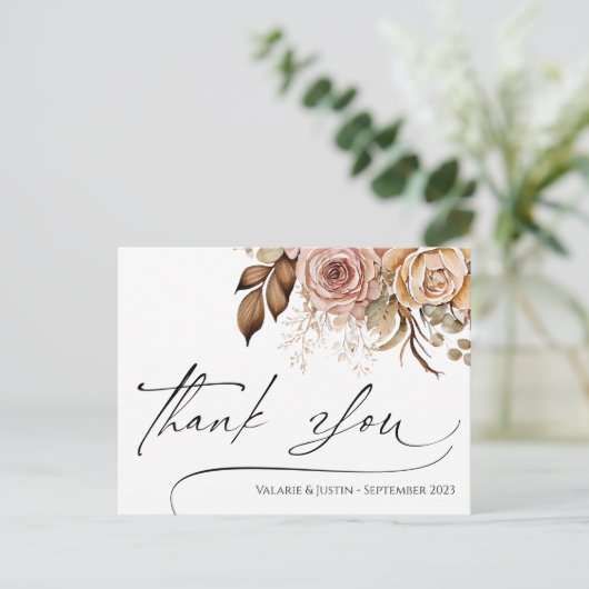 Dank je waterverf Boho bloem kaart (Staand voorkant)