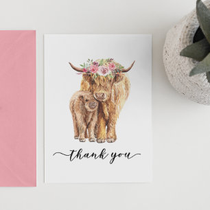 Dank je wel Baby Shower Highland Koe  Notitiekaartje